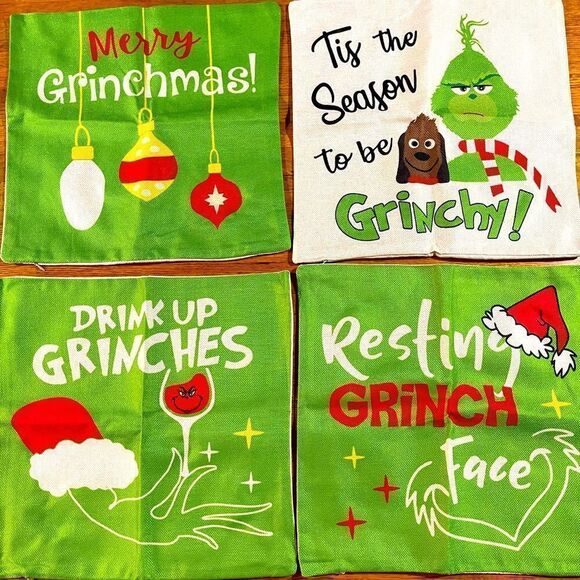 Dr Suess The Grinch Pillow Covers set of 4 NWT - Picture 1 of 9
